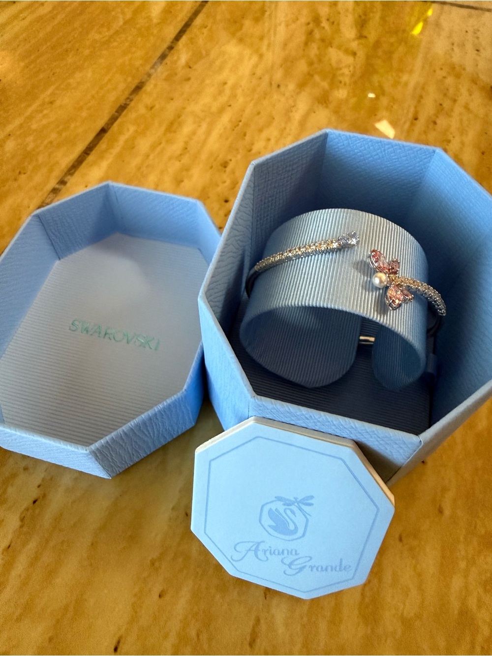 Ariana Grande Silver Bracelet with Pink Crystal Butterfly Accent